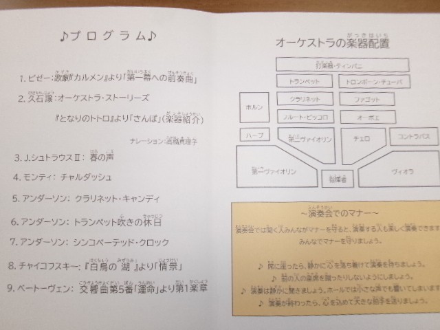 演奏会のプログラム