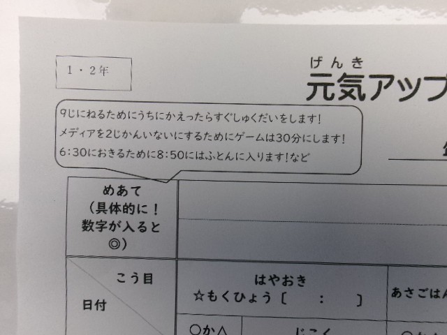 １・２年生のめあて